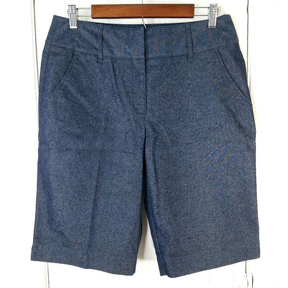 Dana Buchman Blue Bermuda Fitted Long Denim Jean Shorts Sz 10 - Picture 2 of 10